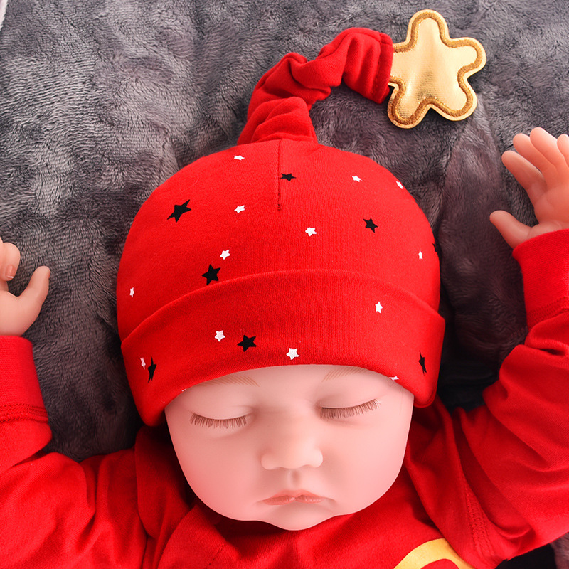 Newborn Baby Hat Spring and Autumn Double Layer Newborn Fetal Cap Full Moon One Hundred Years Old Day Festive Red Baby Cap Words