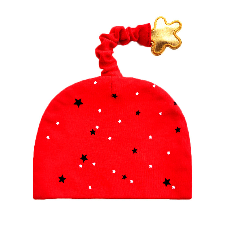 Newborn Baby Hat Spring and Autumn Double Layer Newborn Fetal Cap Full Moon One Hundred Years Old Day Festive Red Baby Cap Words