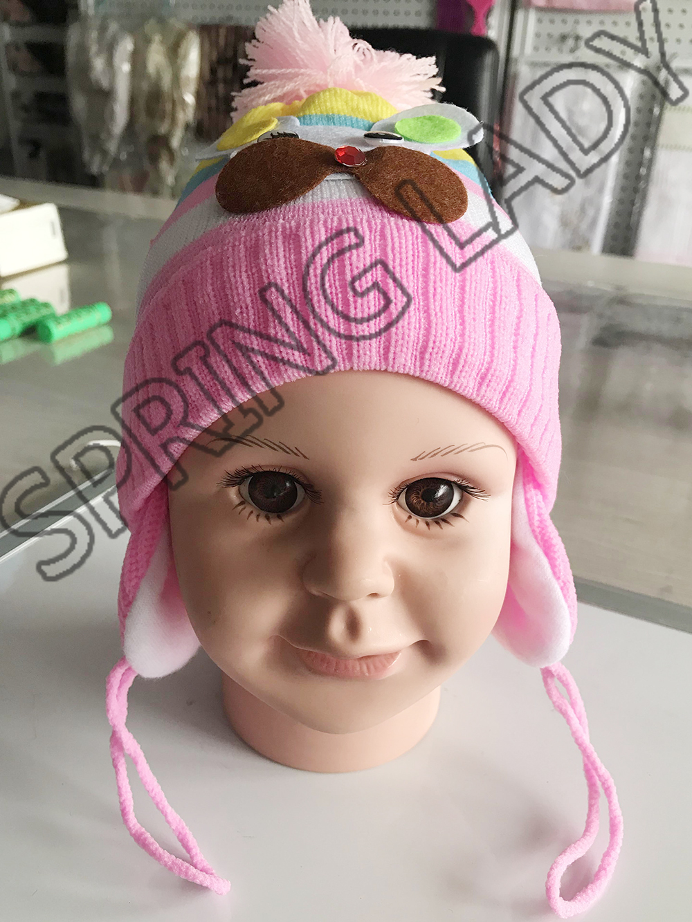 Children's Woolen Cap Baby Hat Autumn and Winter Baby Girl Princess Korean Style Ear Protection Men's and Women's Hats SPRING LADY