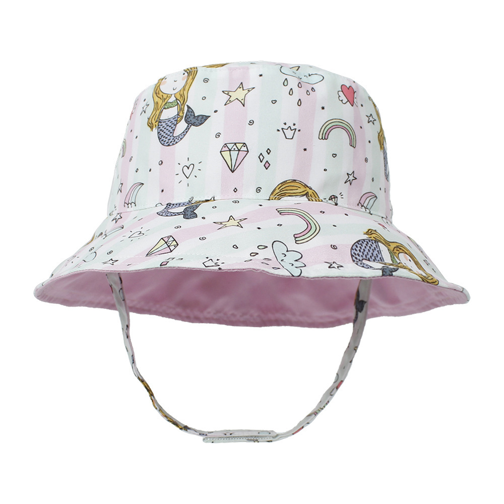 2021 Children&#039;s Printing Bucket Hat Baby Hat Spring and Summer Double-Sided Sun Hat Outdoor Cartoon Flower Printing Bucket Hat