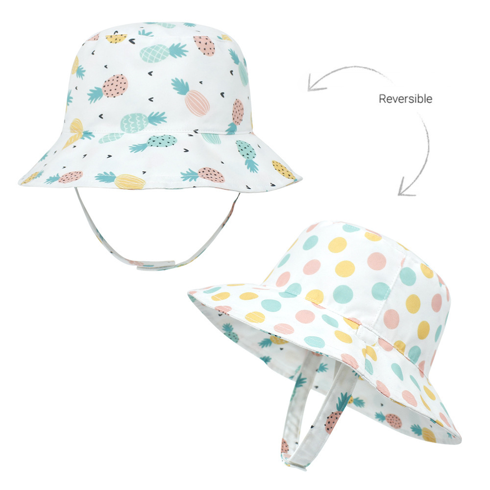 2021 Children's Printing Bucket Hat Baby Hat Spring and Summer Double-Sided Sun Hat Outdoor Cartoon Flower Printing Bucket Hat