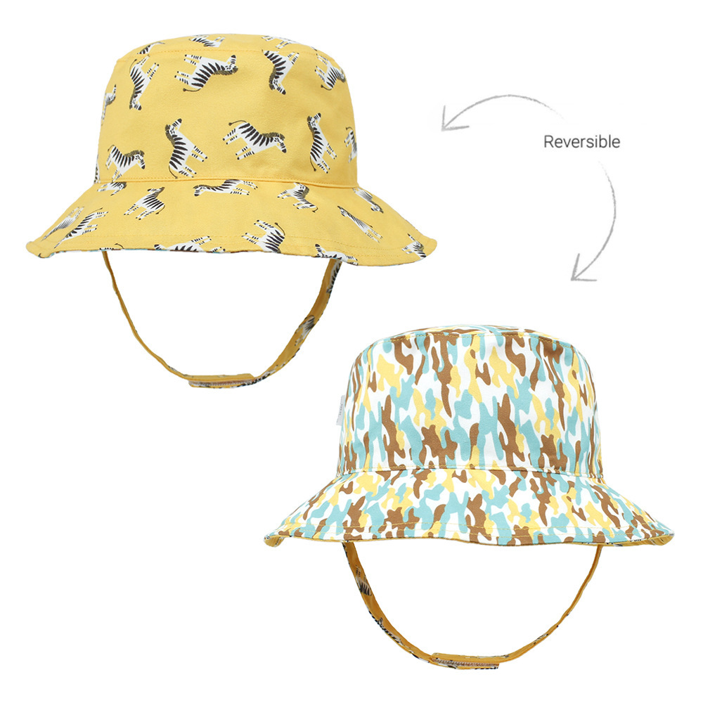 2021 Children&#039;s Printing Bucket Hat Baby Hat Spring and Summer Double-Sided Sun Hat Outdoor Cartoon Flower Printing Bucket Hat