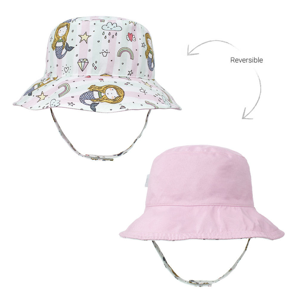 2021 Children's Printing Bucket Hat Baby Hat Spring and Summer Double-Sided Sun Hat Outdoor Cartoon Flower Printing Bucket Hat