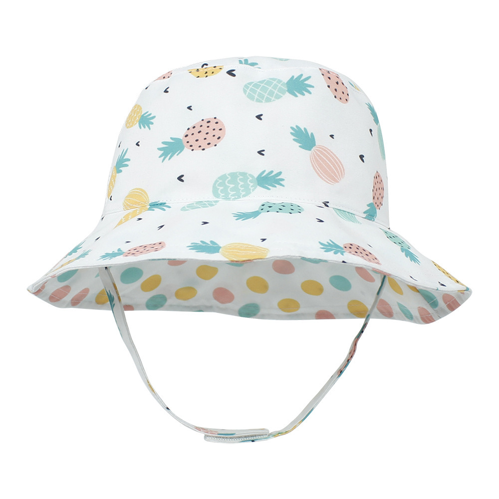 2021 Children's Printing Bucket Hat Baby Hat Spring and Summer Double-Sided Sun Hat Outdoor Cartoon Flower Printing Bucket Hat