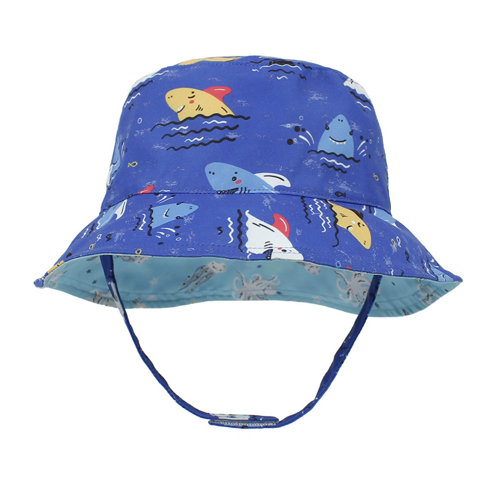2021 Children's Printing Bucket Hat Baby Hat Spring and Summer Double-Sided Sun Hat Outdoor Cartoon Flower Printing Bucket Hat