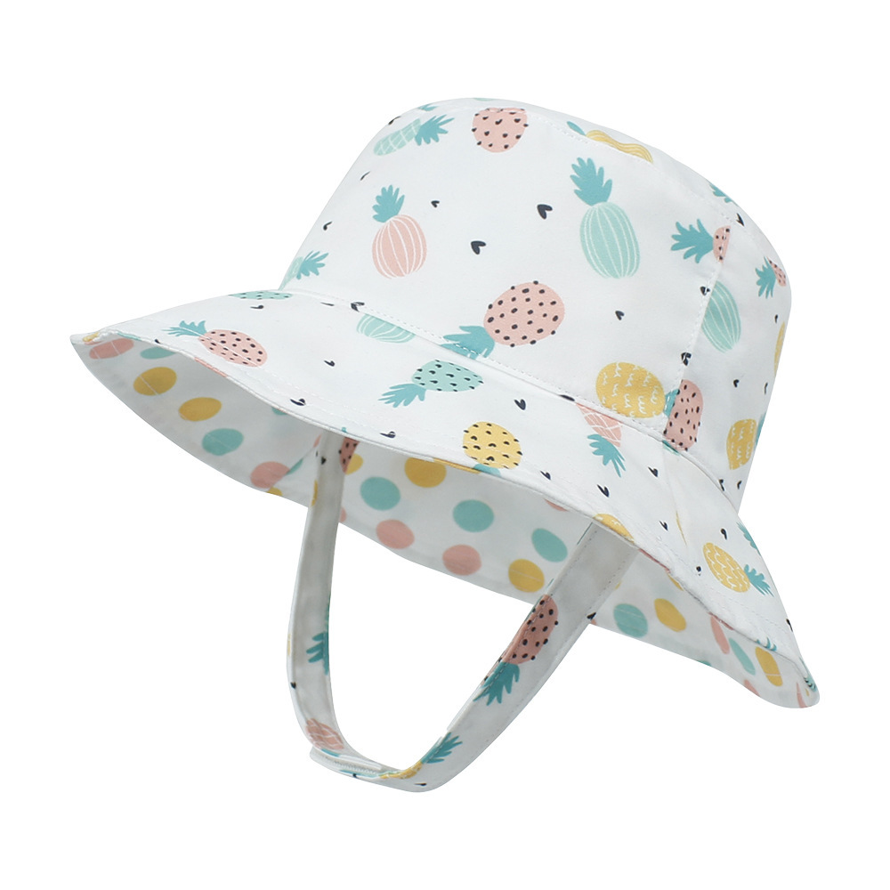 2021 Children's Printing Bucket Hat Baby Hat Spring and Summer Double-Sided Sun Hat Outdoor Cartoon Flower Printing Bucket Hat