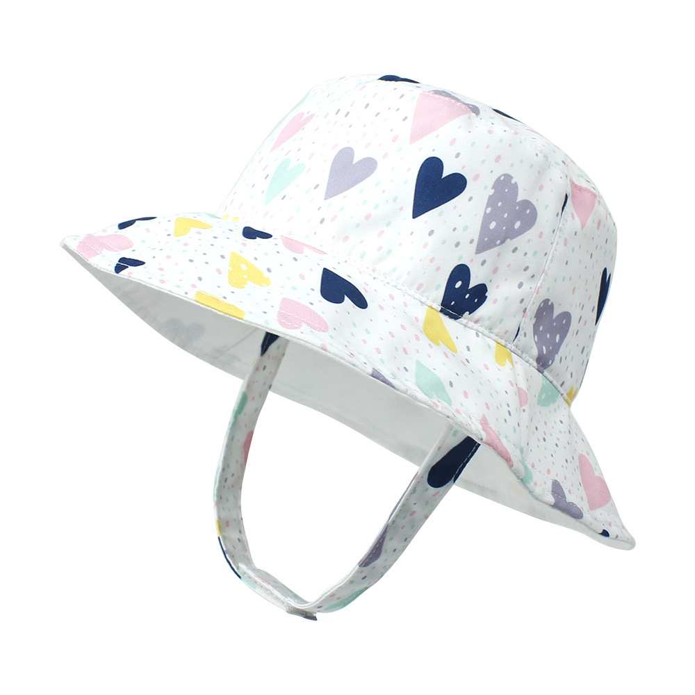 2021 Children's Printing Bucket Hat Baby Hat Spring and Summer Double-Sided Sun Hat Outdoor Cartoon Flower Printing Bucket Hat