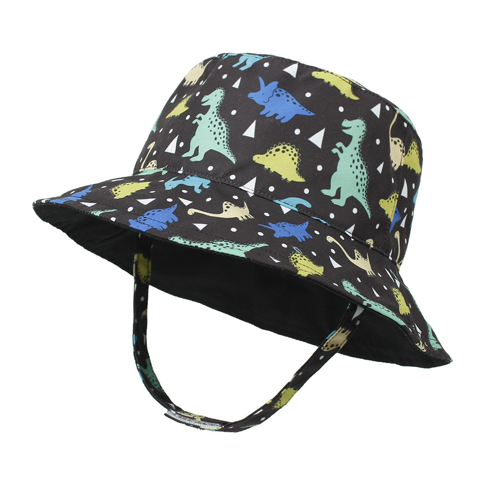 2021 Children's Printing Bucket Hat Baby Hat Spring and Summer Double-Sided Sun Hat Outdoor Cartoon Flower Printing Bucket Hat