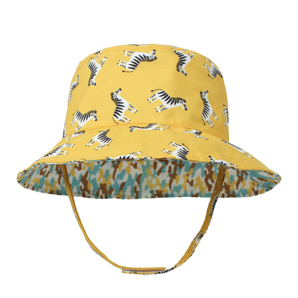 2021 Children's Printing Bucket Hat Baby Hat Spring and Summer Double-Sided Sun Hat Outdoor Cartoon Flower Printing Bucket Hat