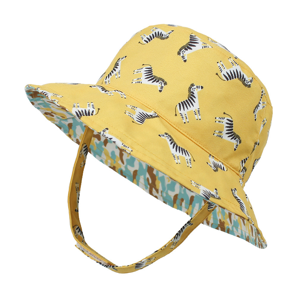 2021 Children's Printing Bucket Hat Baby Hat Spring and Summer Double-Sided Sun Hat Outdoor Cartoon Flower Printing Bucket Hat