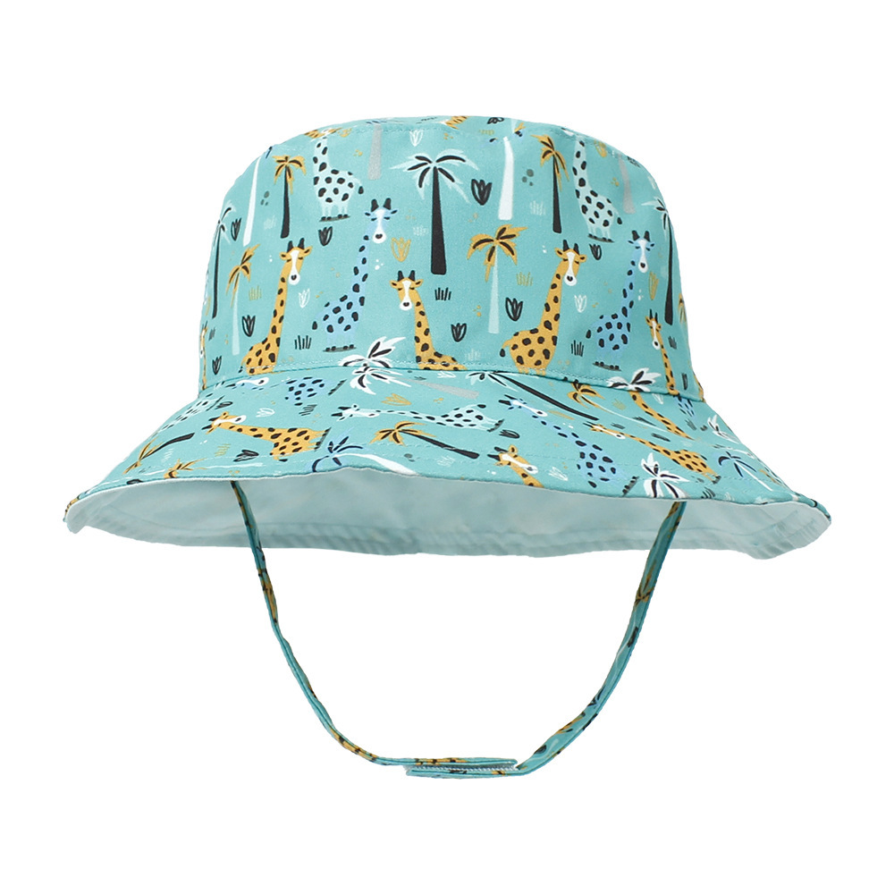 2021 Children's Printing Bucket Hat Baby Hat Spring and Summer Double-Sided Sun Hat Outdoor Cartoon Flower Printing Bucket Hat