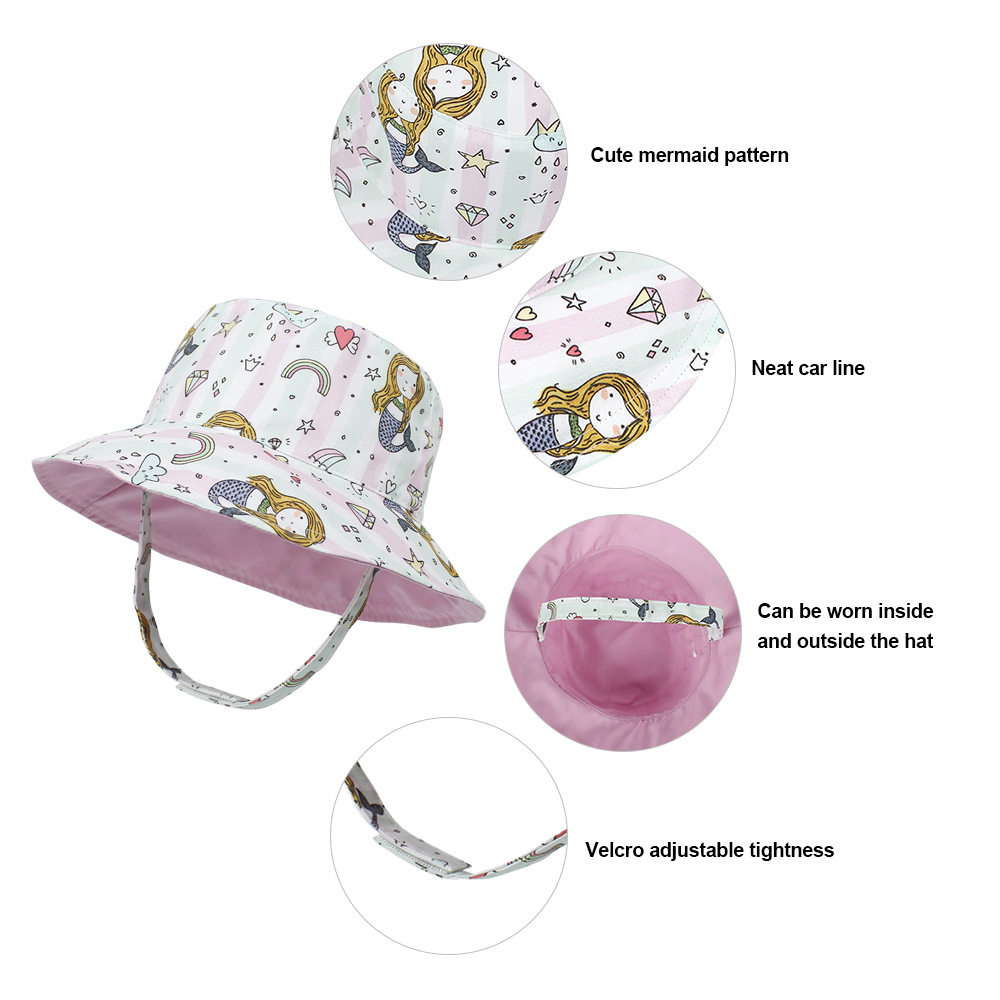 2021 Children's Printing Bucket Hat Baby Hat Spring and Summer Double-Sided Sun Hat Outdoor Cartoon Flower Printing Bucket Hat