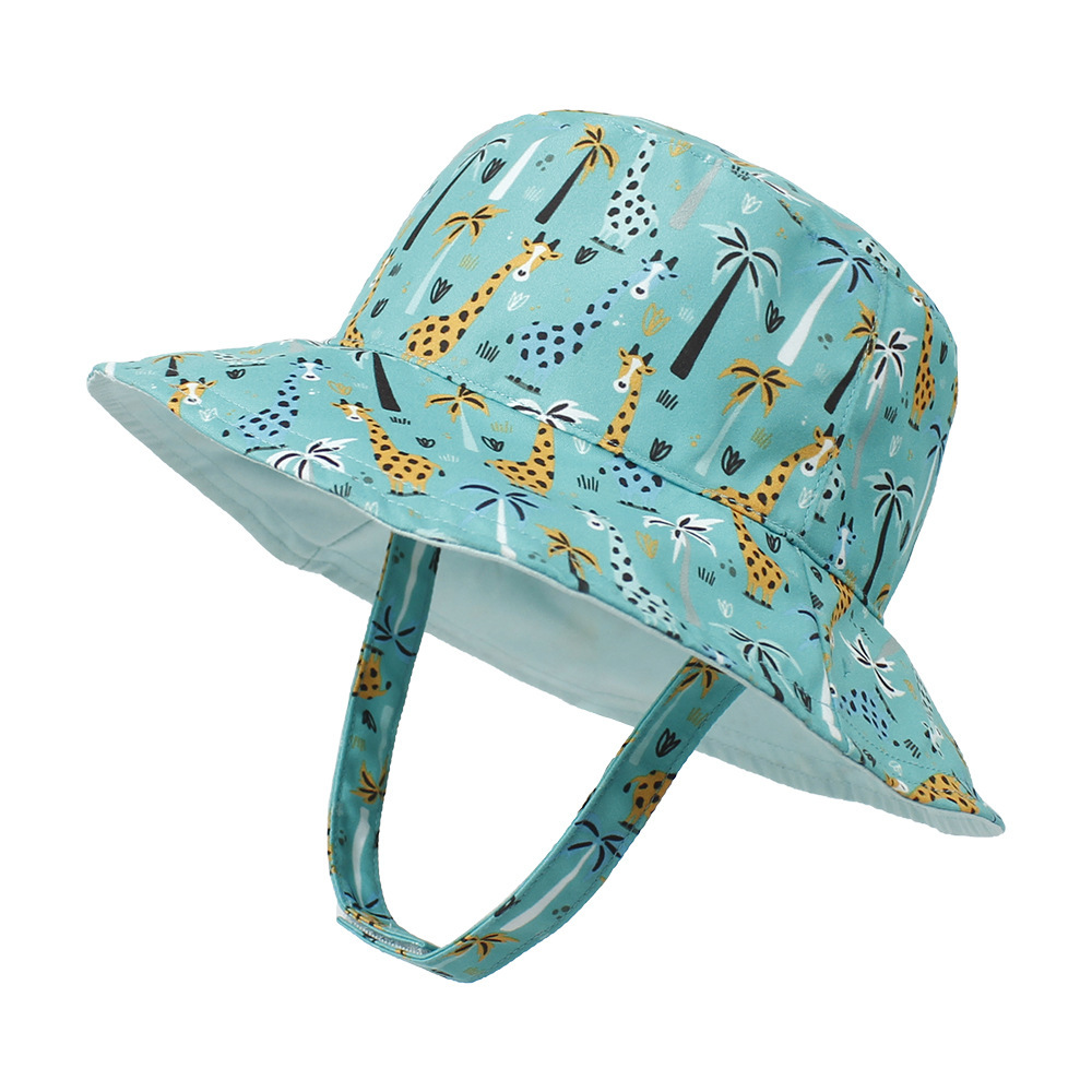 2021 Children's Printing Bucket Hat Baby Hat Spring and Summer Double-Sided Sun Hat Outdoor Cartoon Flower Printing Bucket Hat