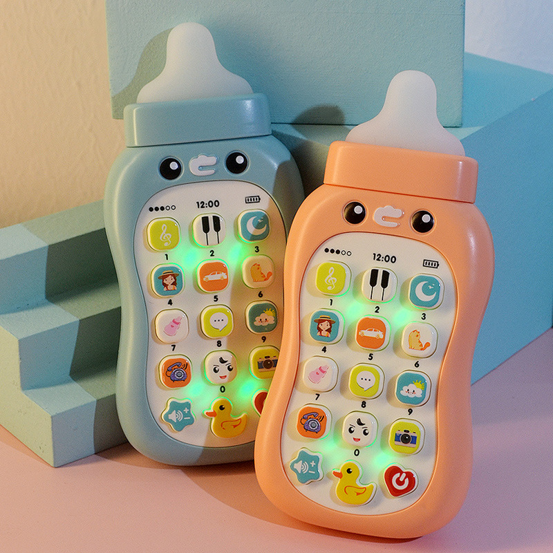 Children&#039;s Simulation Music Mobile Phone Baby Bottle Soft Glue Biteable Baby 0-1 Years Old Early Education Puzzle Boys and Girls Toys