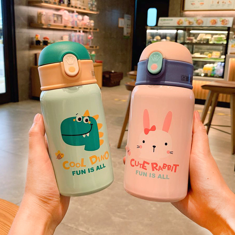 Cute Cartoon Animal Strap Children&#039;s Insulated Stainless Steel Bottle Baby Drinking Kettle Mini Single Cover Water Cup