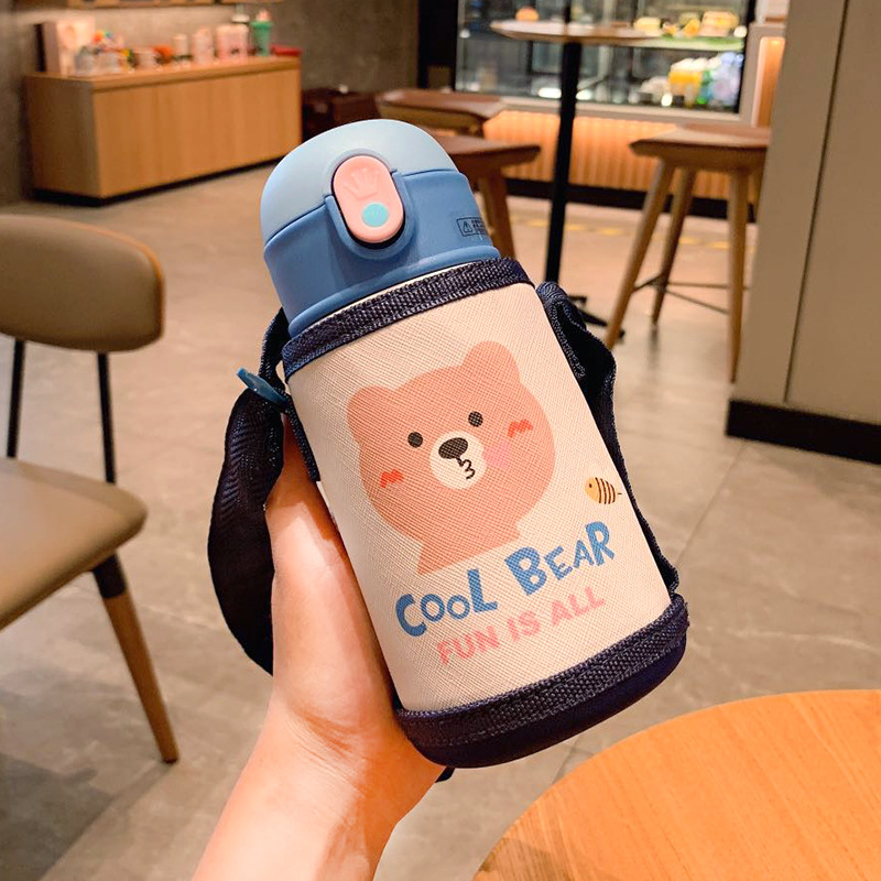 Cute Cartoon Animal Strap Children&#039;s Insulated Stainless Steel Bottle Baby Drinking Kettle Mini Single Cover Water Cup
