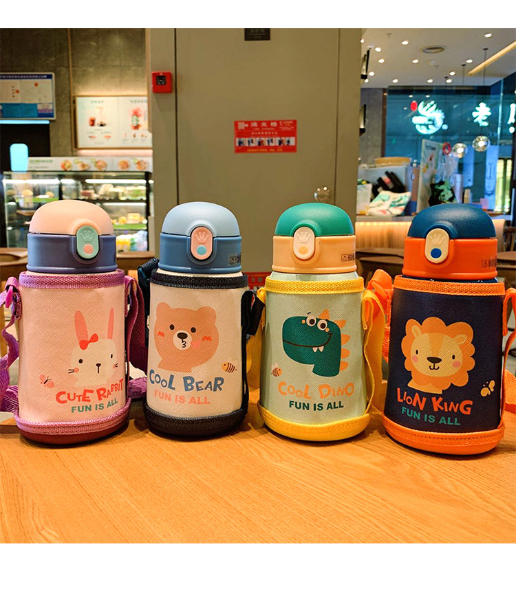 Cute Cartoon Animal Strap Children's Insulated Stainless Steel Bottle Baby Drinking Kettle Mini Single Cover Water Cup Cute Cartoon Animal Strap Children's Insulated Stainless Steel Bottle Baby Drinking Kettle Mini Single Cover Water Cup