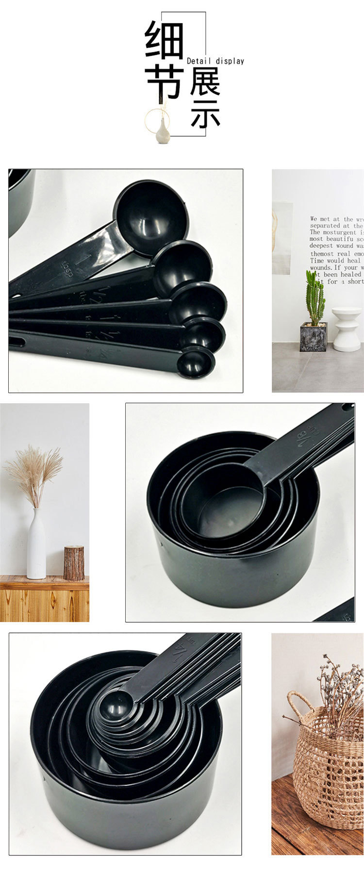 10Pc Black Set Plastic Measuring Spoon 10 PCs Set Measuring Cup Measuring Spoon Baking Weighing Tool 10 Pack Measuring Spoons