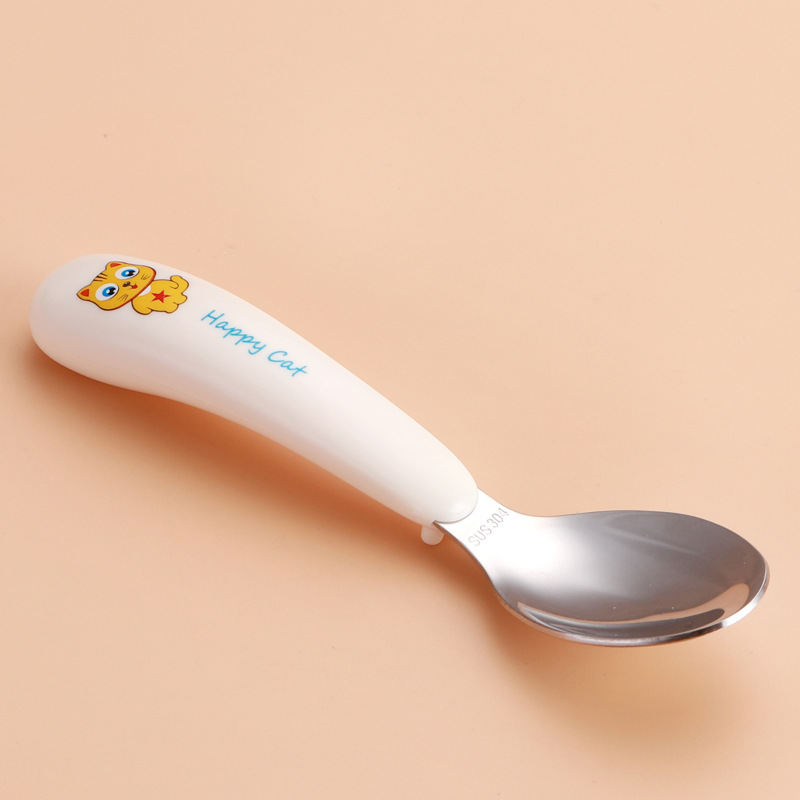 Baby Spoon Eat Learning Training Children &#039;S Fork Stainless Steel Self-Eating Baby Forks And Spoons Tableware Set Curved