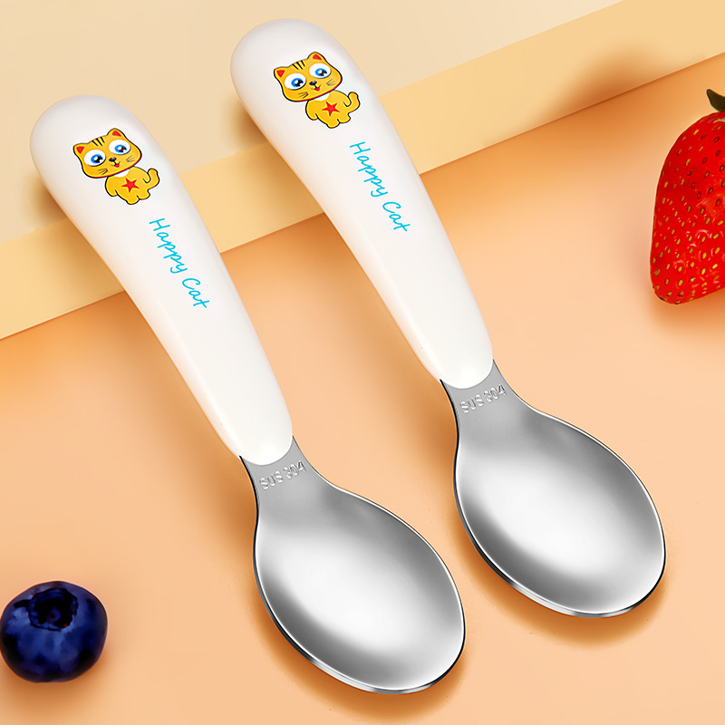 Baby Spoon Eat Learning Training Children &#039;S Fork Stainless Steel Self-Eating Baby Forks And Spoons Tableware Set Curved