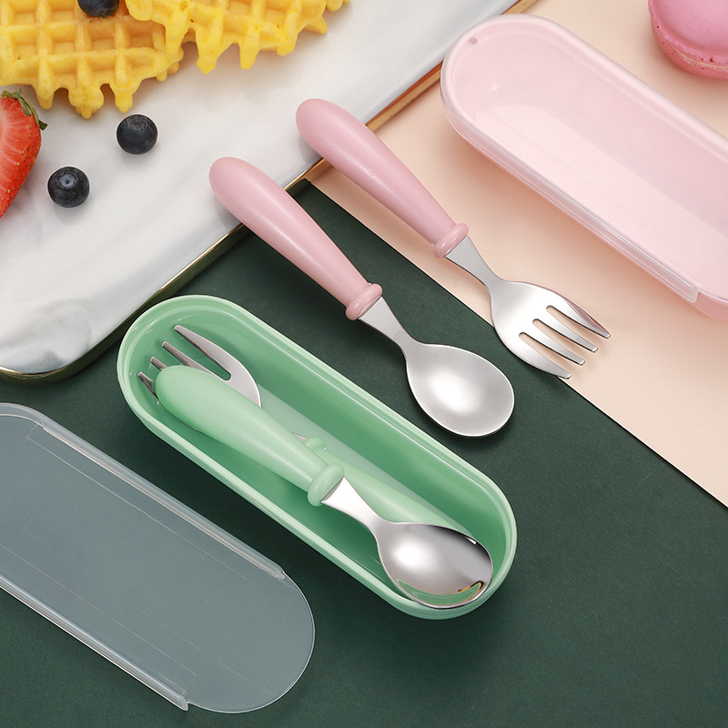 New 304 Stainless Steel Children&#039;s Tableware Candy Color Children&#039;s 3-Piece Forks and Spoons Baby Kindergarten Gifts