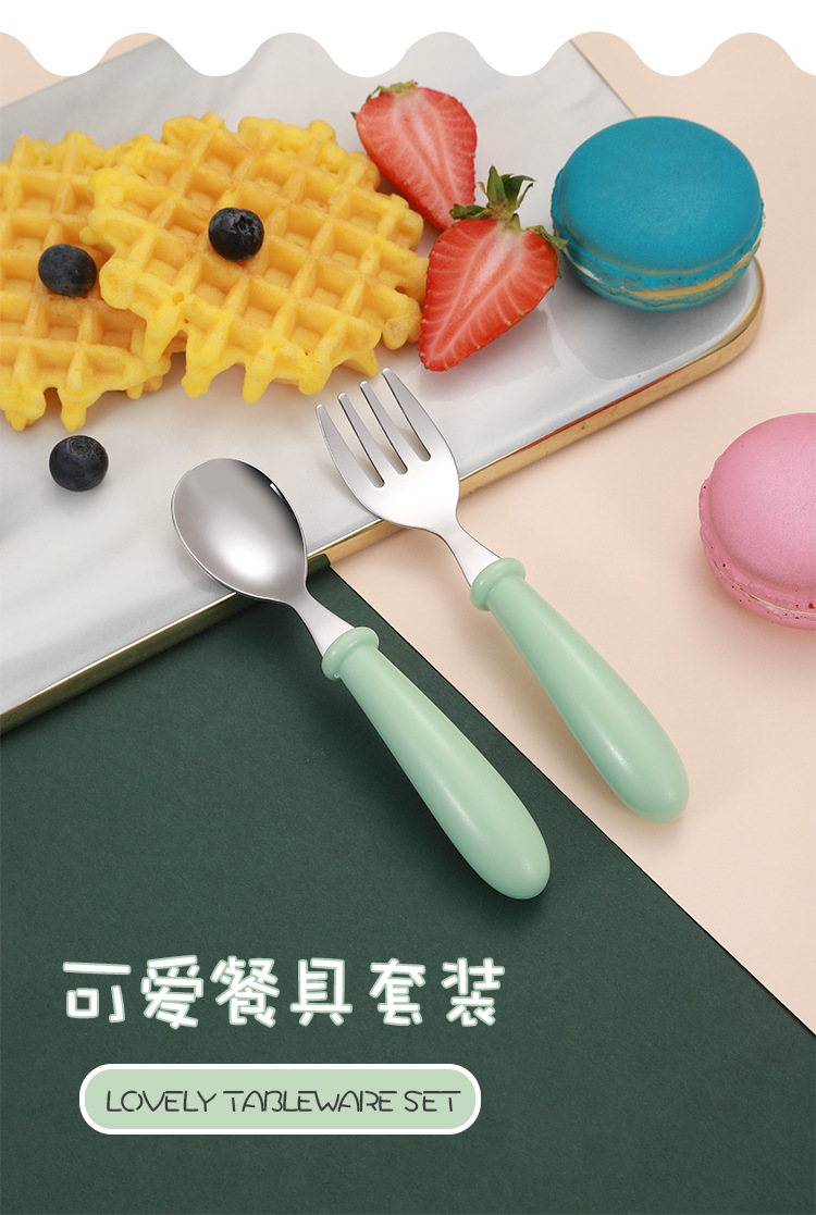New 304 Stainless Steel Children's Tableware Candy Color Children's 3-Piece Forks and Spoons Baby Kindergarten Gifts