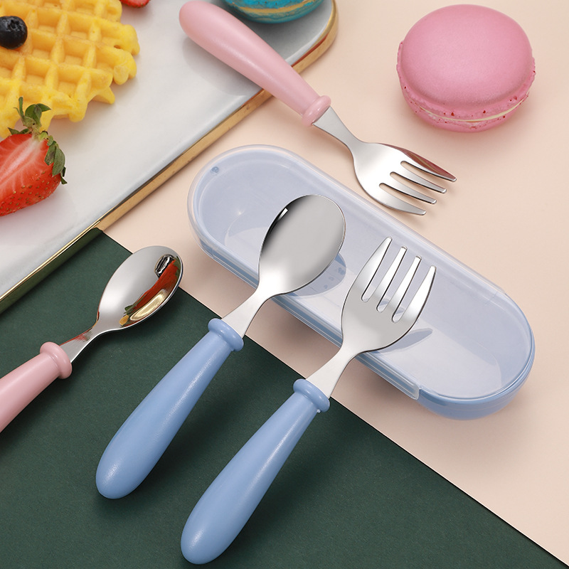 New 304 Stainless Steel Children&#039;s Tableware Candy Color Children&#039;s 3-Piece Forks and Spoons Baby Kindergarten Gifts
