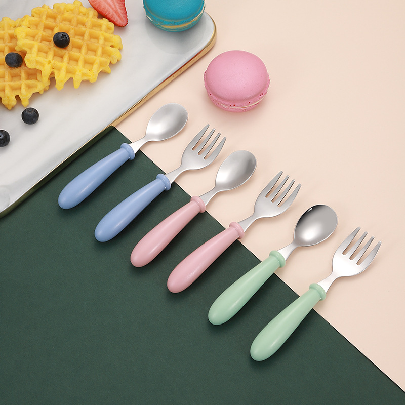 New 304 Stainless Steel Children&#039;s Tableware Candy Color Children&#039;s 3-Piece Forks and Spoons Baby Kindergarten Gifts