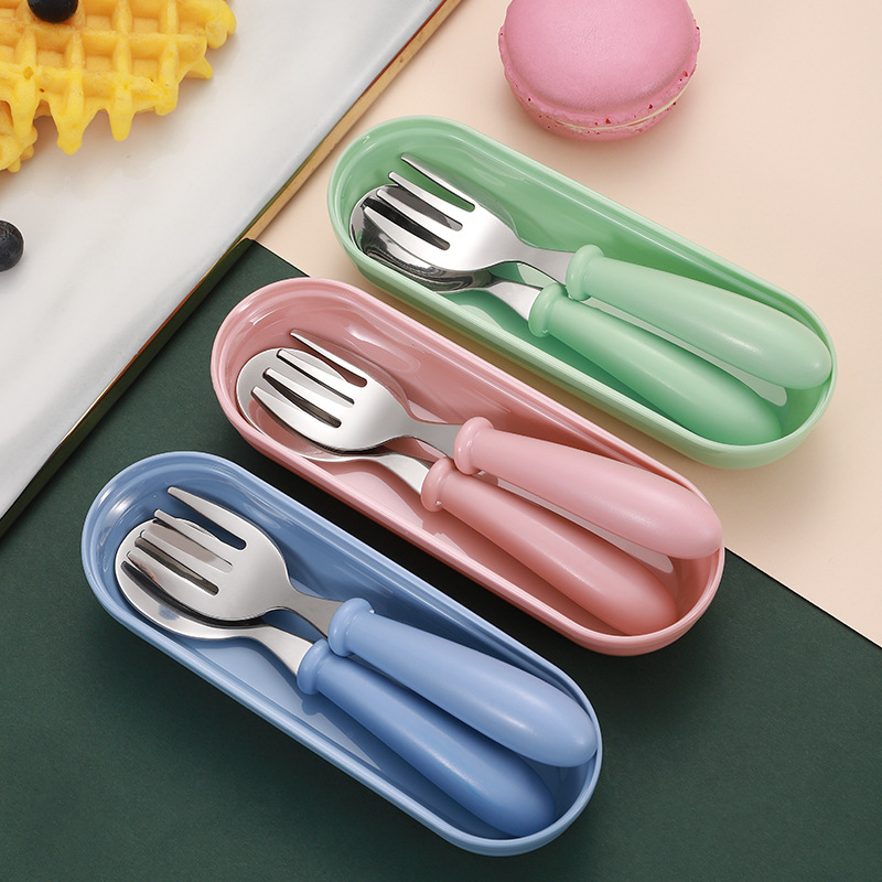 New 304 Stainless Steel Children&#039;s Tableware Candy Color Children&#039;s 3-Piece Forks and Spoons Baby Kindergarten Gifts