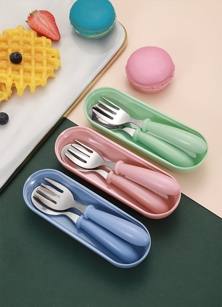 New 304 Stainless Steel Children's Tableware Candy Color Children's 3-Piece Forks and Spoons Baby Kindergarten Gifts
