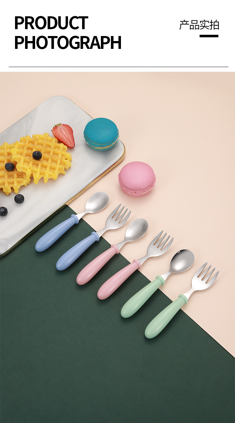 New 304 Stainless Steel Children's Tableware Candy Color Children's 3-Piece Forks and Spoons Baby Kindergarten Gifts