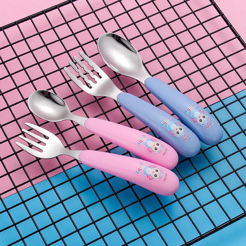 304 Children &#039;s forks and spoons with stainless steel creative portable tableware set chicken forks and spoons for baby tableware