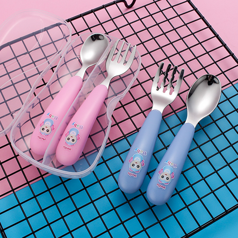 304 Children &#039;s forks and spoons with stainless steel creative portable tableware set chicken forks and spoons for baby tableware