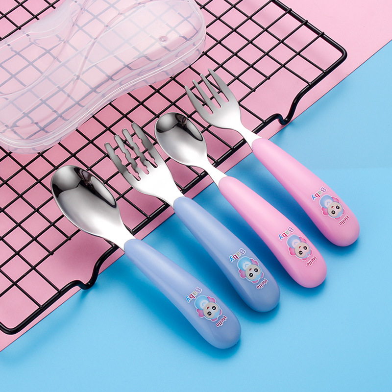 304 Children &#039;s forks and spoons with stainless steel creative portable tableware set chicken forks and spoons for baby tableware