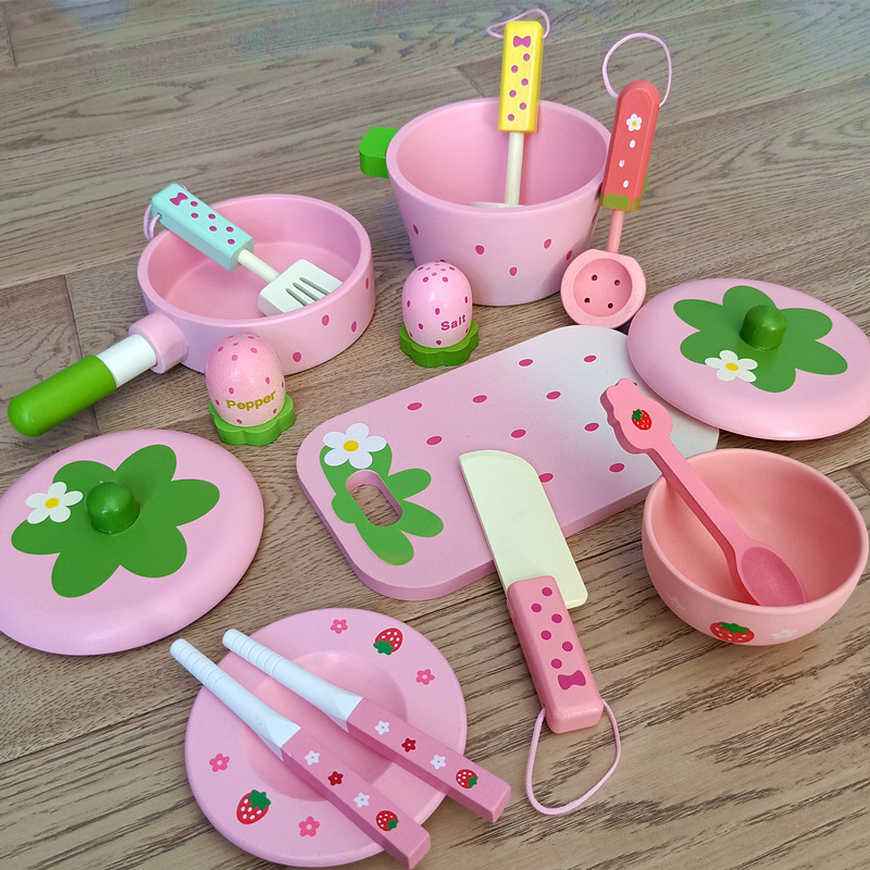 Baby Gift Simulation Kitchen Accessories Cup and Saucer Dishes and Spoons Spare Parts Children Play House Cooking Wooden Children Toys
