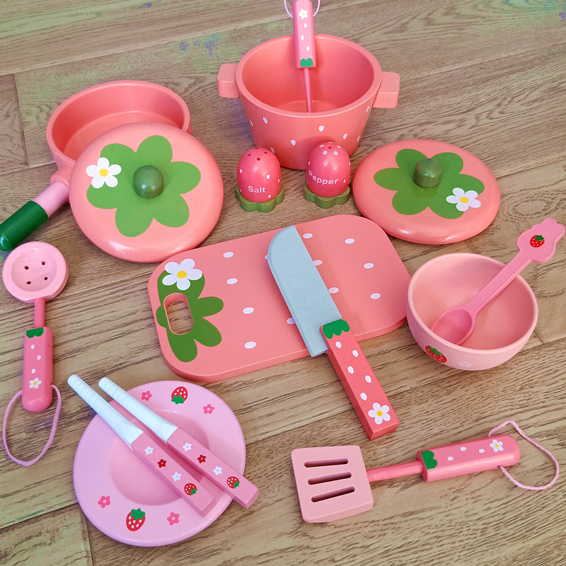 Baby Gift Simulation Kitchen Accessories Cup and Saucer Dishes and Spoons Spare Parts Children Play House Cooking Wooden Children Toys