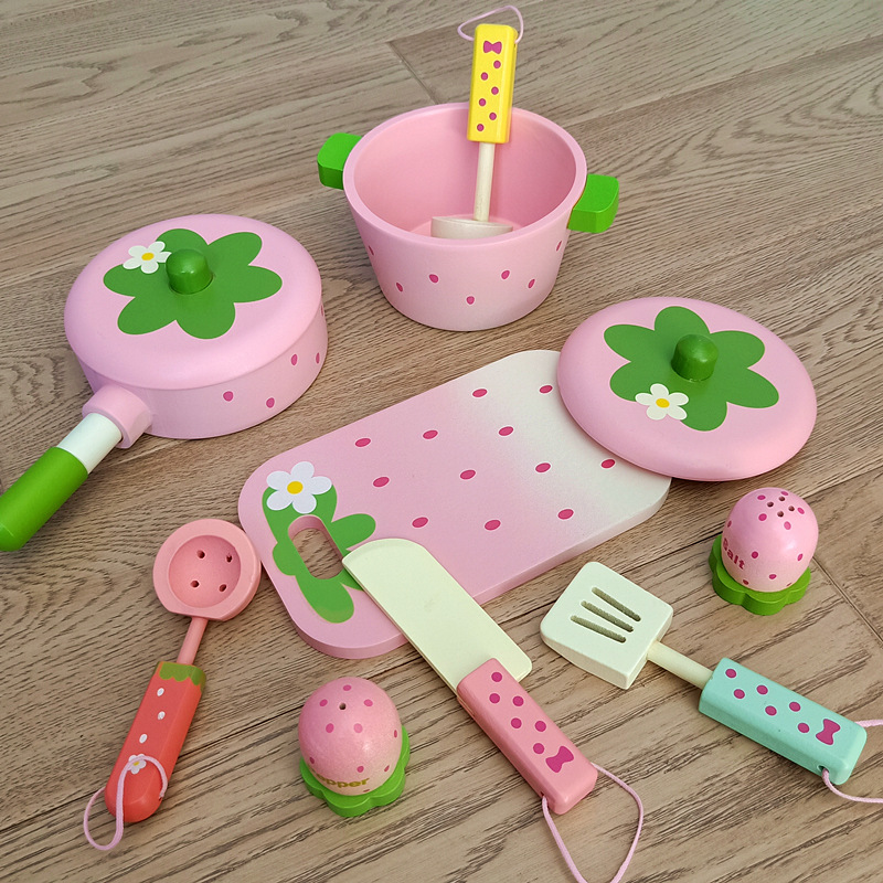 Baby Gift Simulation Kitchen Accessories Cup and Saucer Dishes and Spoons Spare Parts Children Play House Cooking Wooden Children Toys