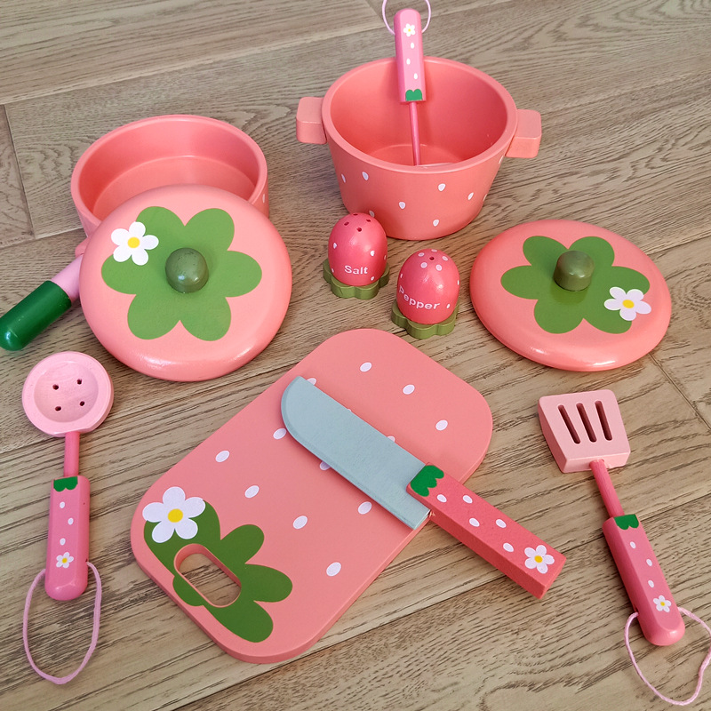 Baby Gift Simulation Kitchen Accessories Cup and Saucer Dishes and Spoons Spare Parts Children Play House Cooking Wooden Children Toys