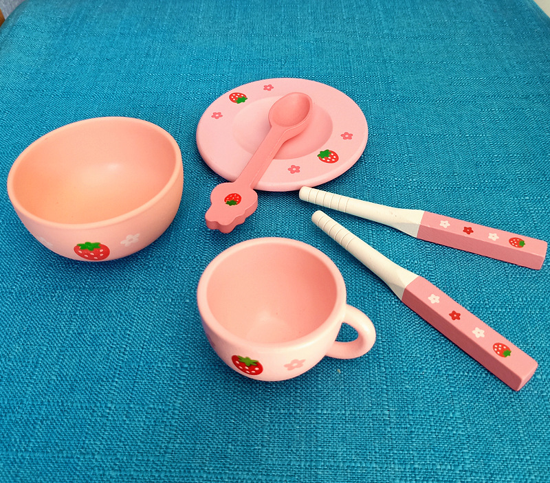Baby Gift Simulation Kitchen Accessories Cup and Saucer Dishes and Spoons Spare Parts Children Play House Cooking Wooden Children Toys