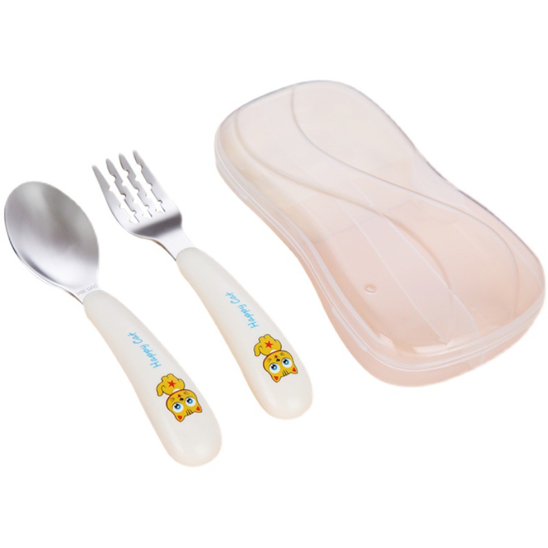 Baby Spoon Eat Learning Training Children &#039;S Fork Stainless Steel Self-Eating Baby Forks And Spoons Tableware Set Curved