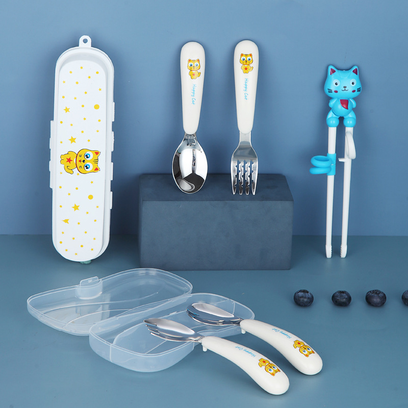 Baby Spoon Eat Learning Training Children &#039;S Fork Stainless Steel Self-Eating Baby Forks And Spoons Tableware Set Curved