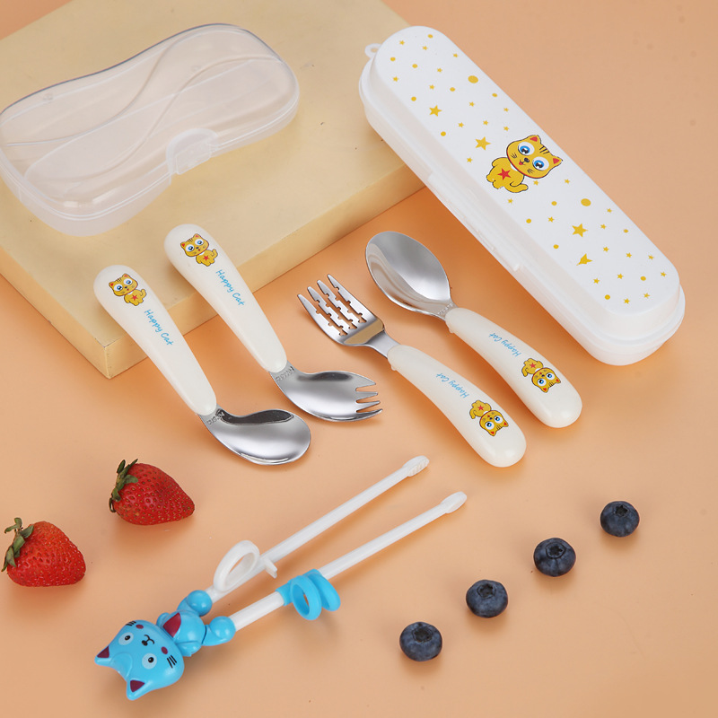 Baby Spoon Eat Learning Training Children &#039;S Fork Stainless Steel Self-Eating Baby Forks And Spoons Tableware Set Curved