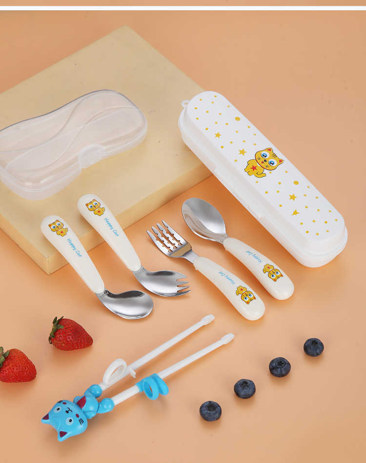 Baby Spoon Eat Learning Training Children 'S Fork Stainless Steel Self-Eating Baby Forks And Spoons Tableware Set Curved