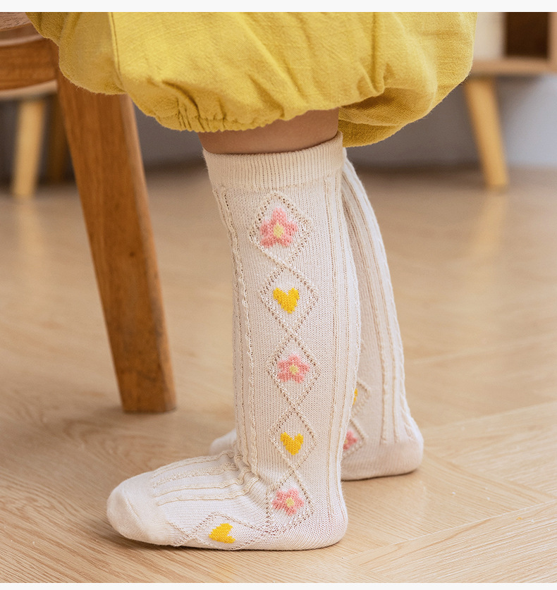 21 Autumn and Winter Double Needle Korean Style Dark Stripes Vertical Stripes Knee Socks Infant Kid Baby Long Socks Small Flower Tube Socks