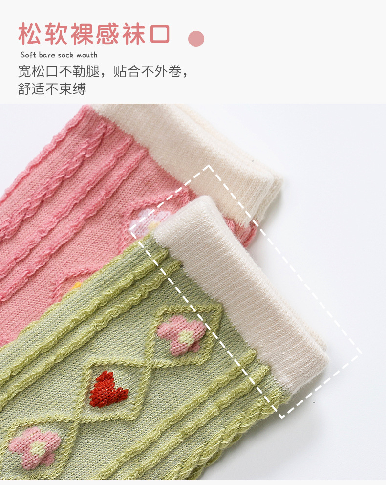 21 Autumn and Winter Double Needle Korean Style Dark Stripes Vertical Stripes Knee Socks Infant Kid Baby Long Socks Small Flower Tube Socks