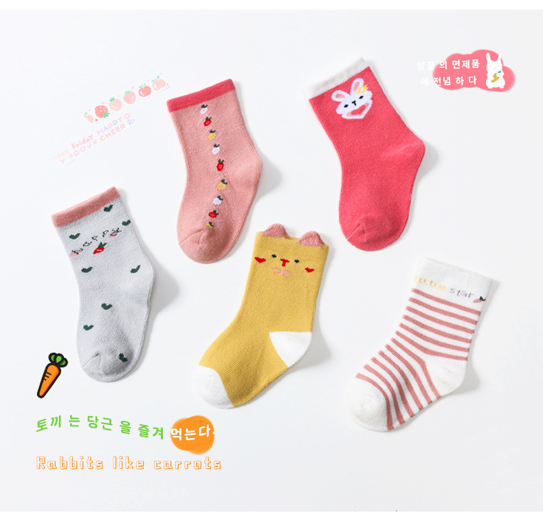 21 Autumn and Winter New Three-Dimensional High-Top Baby's Socks Cute Cartoon Infant Children's Socks Five Pairs Small Tube Socks
