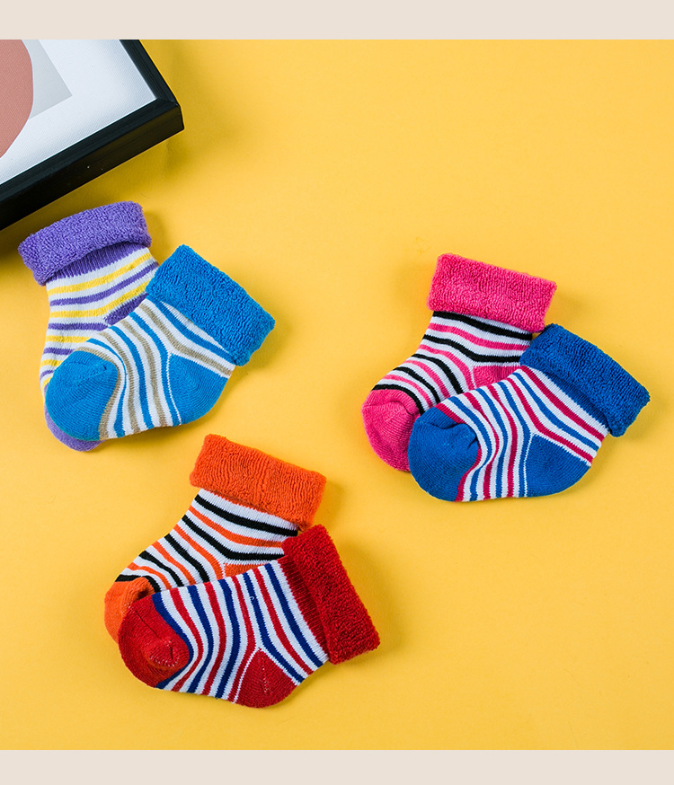 Children's Striped Terry-Loop Hosiery Baby Terry-Loop Hosiery Infant Boys Girls Extra Thick Thermal Socks 1-3 Years Old