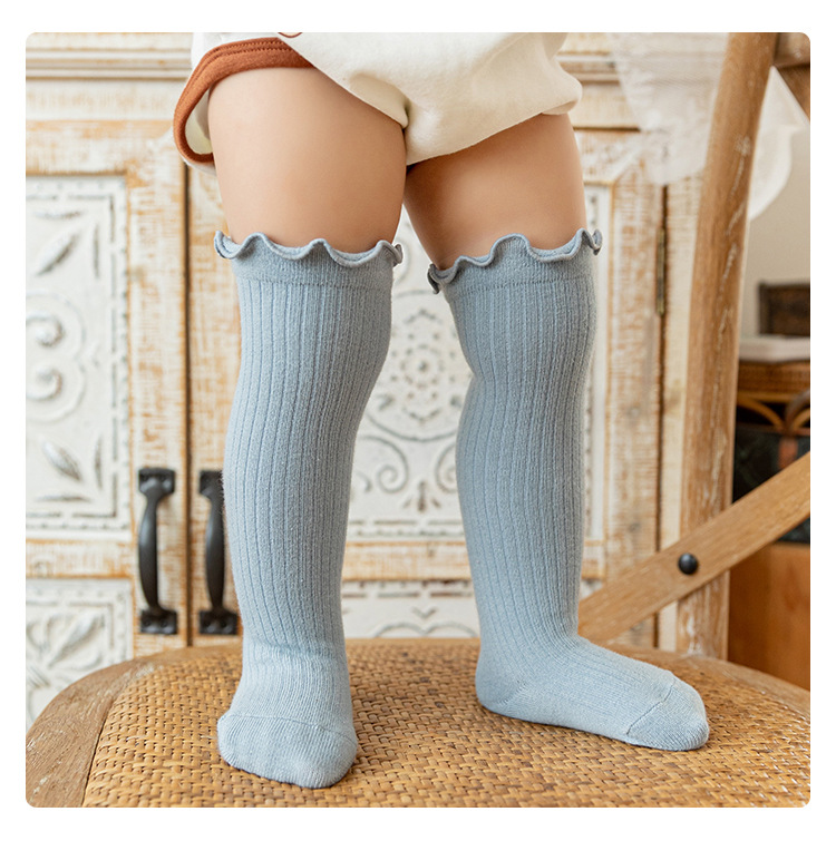 21 Spring and Autumn Loose Mouth Wooden Ear Baby Knee Socks Combed Cotton Boy Girl Infant Stockings Children's Socks