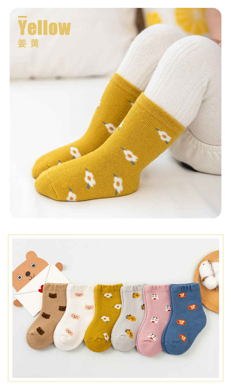 21 Autumn and Winter New Baby and Infant Socks Terry Warm Thickened Medium and Short Stockings Cartoon Cute Children's Socks