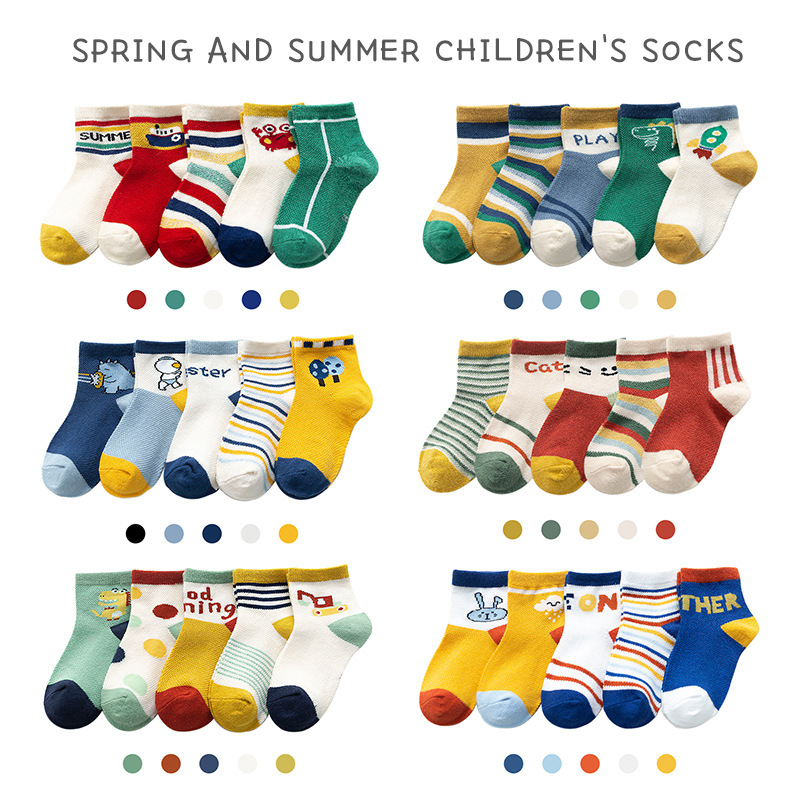 Socks Whole Zhuo Upper Cotton Children&#039;s Socks Spring and Summer Cartoon Animal Baby and Infant Socks Mesh Boat Socks